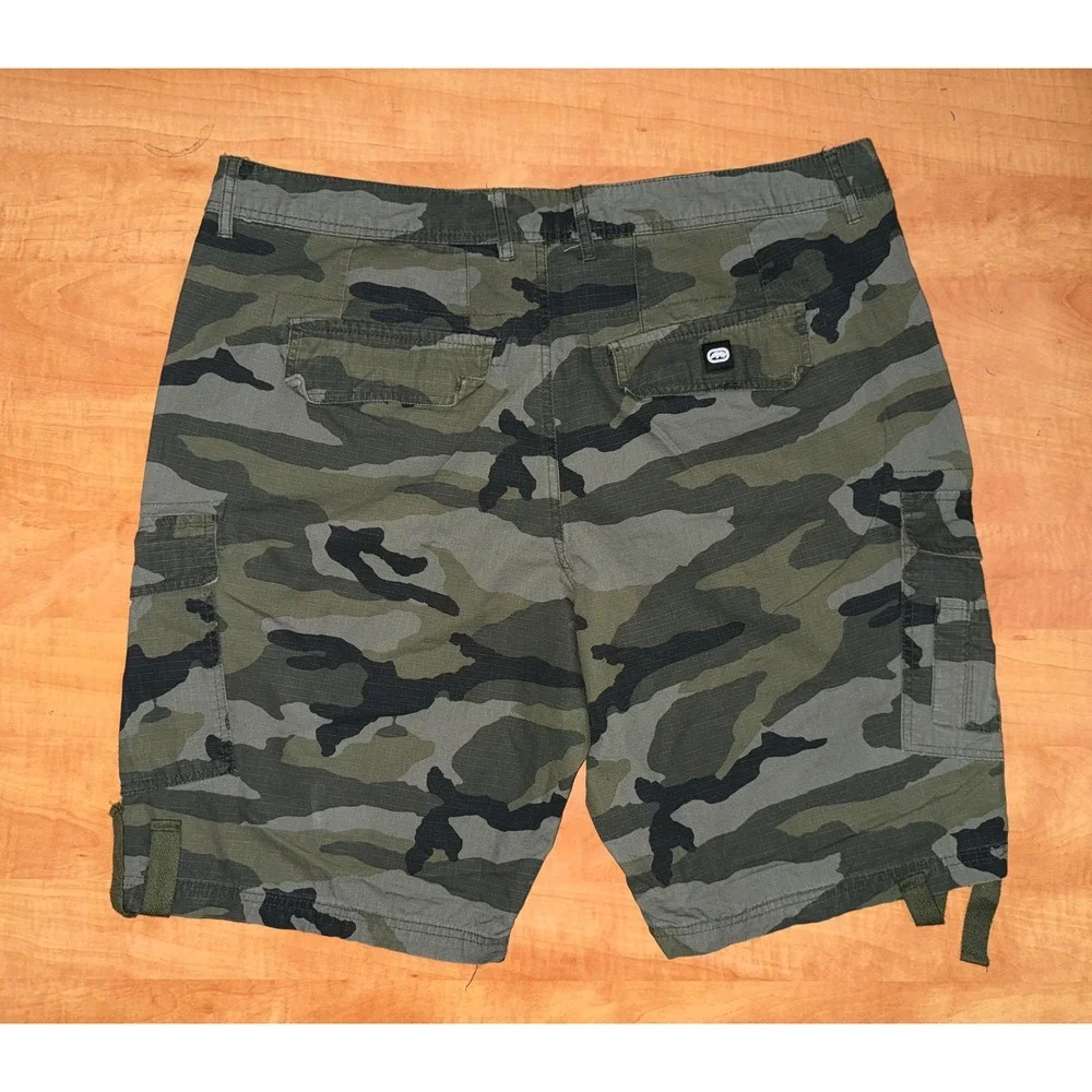 Ecko Unltd Mens Camo Cargo Shorts Size 38 Green Woodland Ripstop Utility Y2K